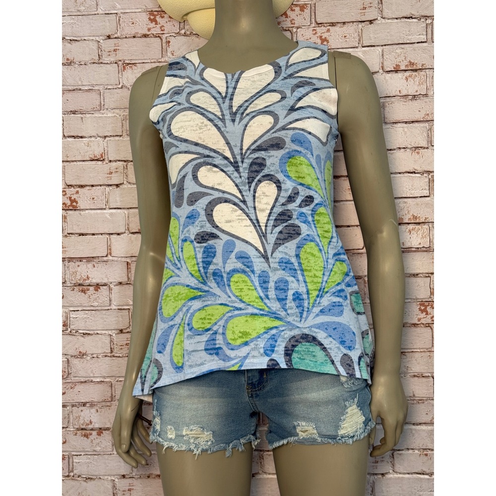 Whimsy Rose Womens Blue Green Abstract Paisley Burnout High Low Tank Top M
